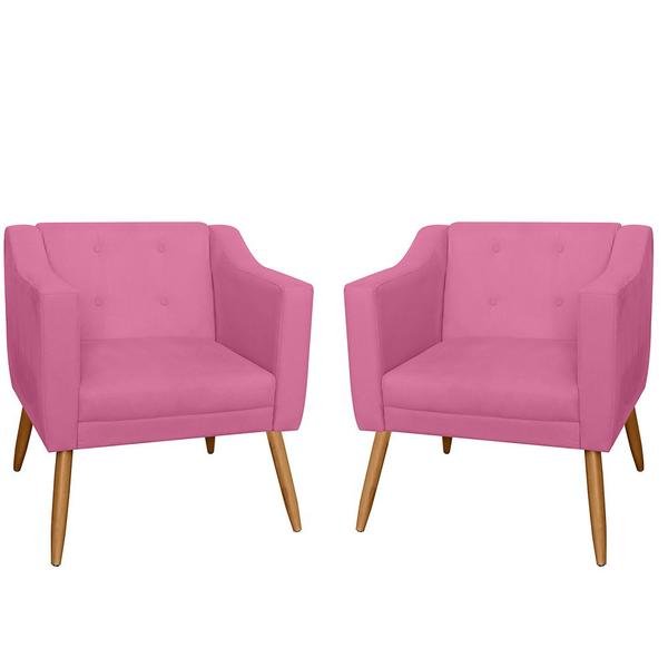 Imagem de Kit 02 Poltronas Decorativas Lavinia Pés Palito Suede Rosa - DS Estofados