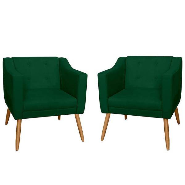 Imagem de Kit 02 Poltronas Decorativas Lavinia Pés Palito Suede Verde - DS Estofados