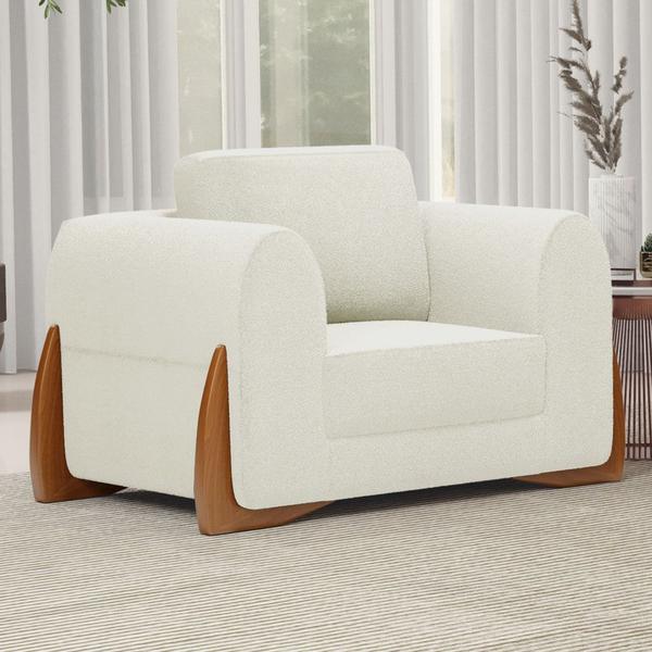 Imagem de Kit 02 Poltronas Decorativas Living Bloom com Pés de Madeira Bouclê Off White - Desk Design