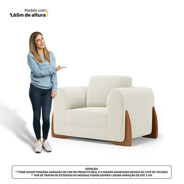 Imagem de Kit 02 Poltronas Decorativas Living Bloom com Pés de Madeira Bouclê Off White - Desk Design