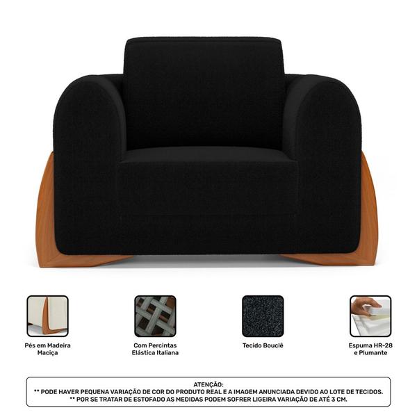 Imagem de Kit 02 Poltronas Decorativas Living Bloom com Pés de Madeira Bouclê Preto - Desk Design