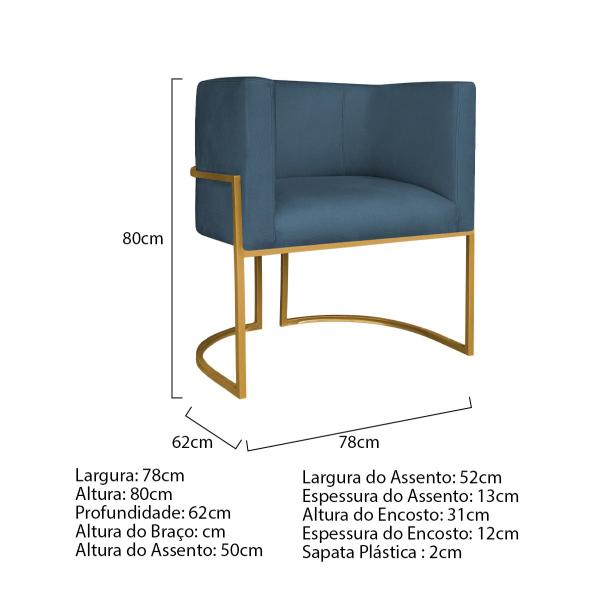 Imagem de Kit 02 Poltronas Decorativas Luna Base de Ferro Dourado Linho