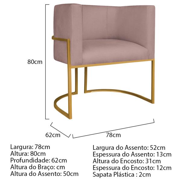 Imagem de Kit 02 Poltronas Decorativas Luna Base de Ferro Dourado Linho