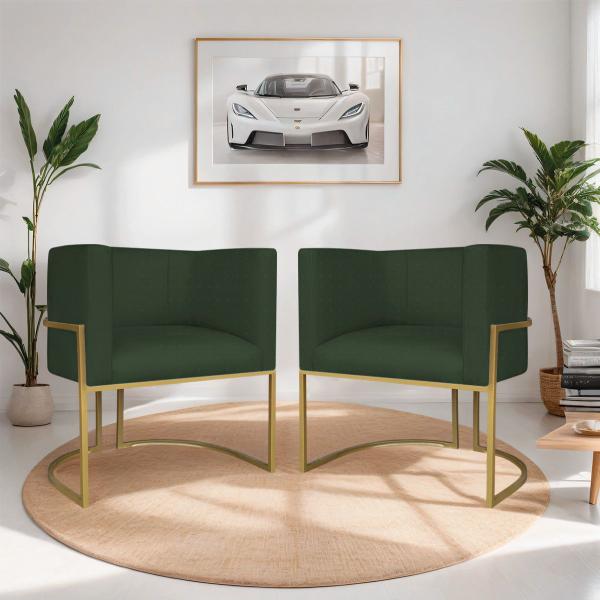 Imagem de Kit 02 Poltronas Decorativas Luna Base de Ferro Dourado Linho