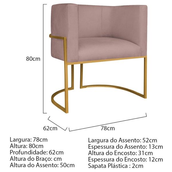 Imagem de Kit 02 Poltronas Decorativas Luna Base de Ferro Dourado Linho Rose