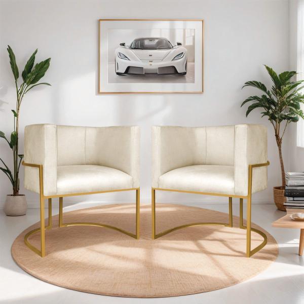 Imagem de Kit 02 Poltronas Decorativas Luna Base de Ferro Dourado Sintético