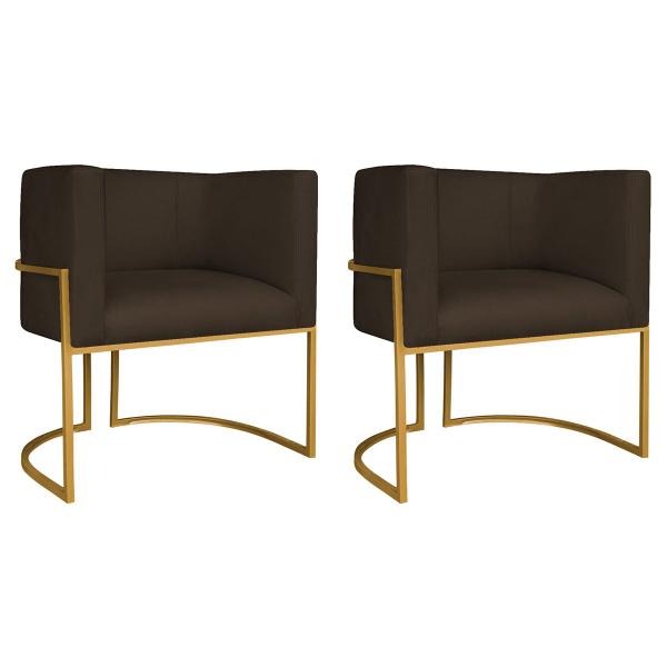 Imagem de Kit 02 Poltronas Decorativas Luna Base de Ferro Dourado Sintético