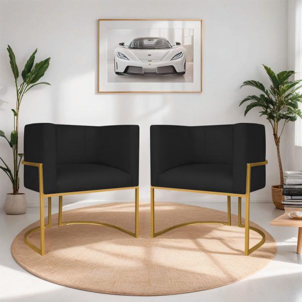 Imagem de Kit 02 Poltronas Decorativas Luna Base de Ferro Dourado Sintético