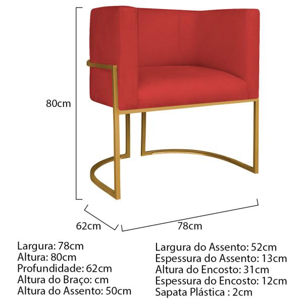 Imagem de Kit 02 Poltronas Decorativas Luna Base de Ferro Dourado Sintético