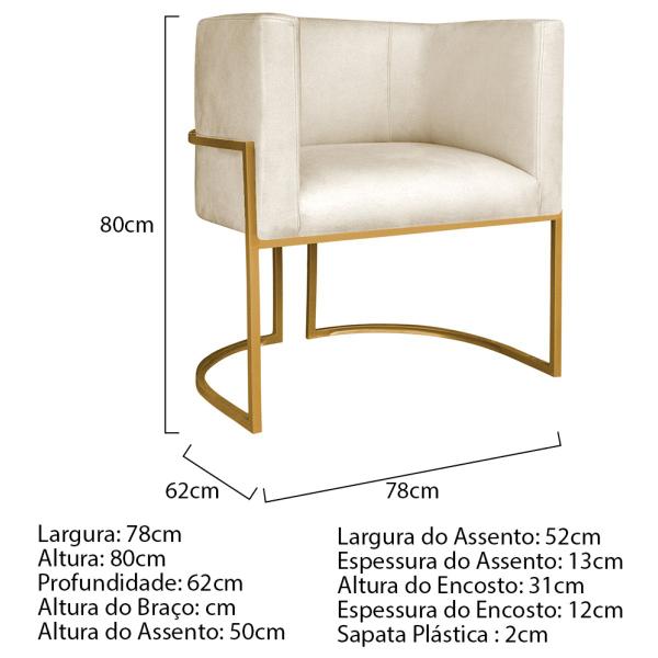 Imagem de Kit 02 Poltronas Decorativas Luna Base de Ferro Dourado Sintético