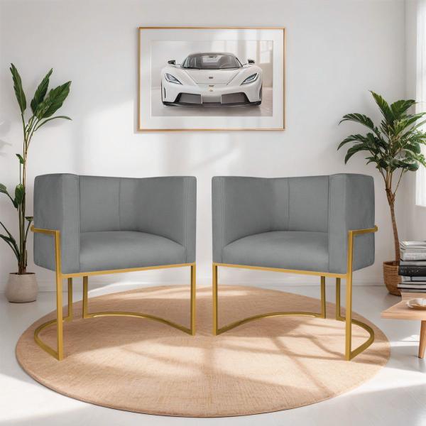 Imagem de Kit 02 Poltronas Decorativas Luna Base de Ferro Dourado Sintético