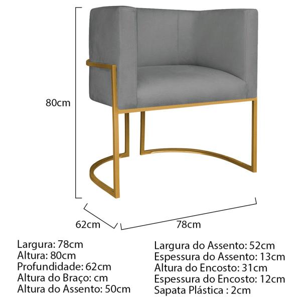 Imagem de Kit 02 Poltronas Decorativas Luna Base de Ferro Dourado Sintético