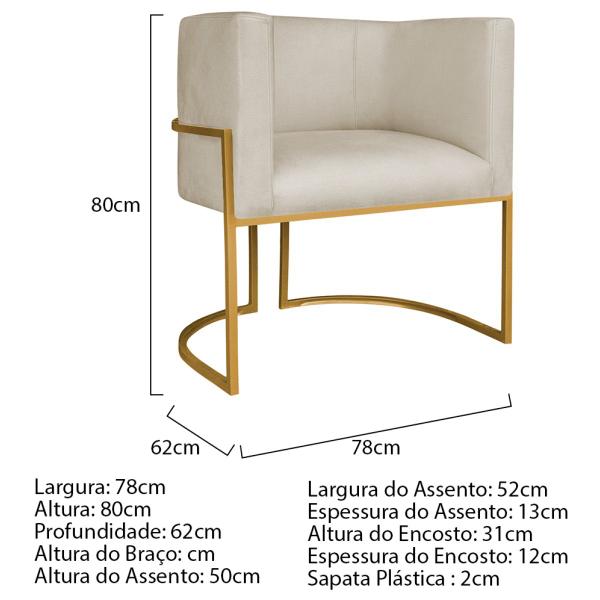 Imagem de Kit 02 Poltronas Decorativas Luna Base de Ferro Dourado Suede