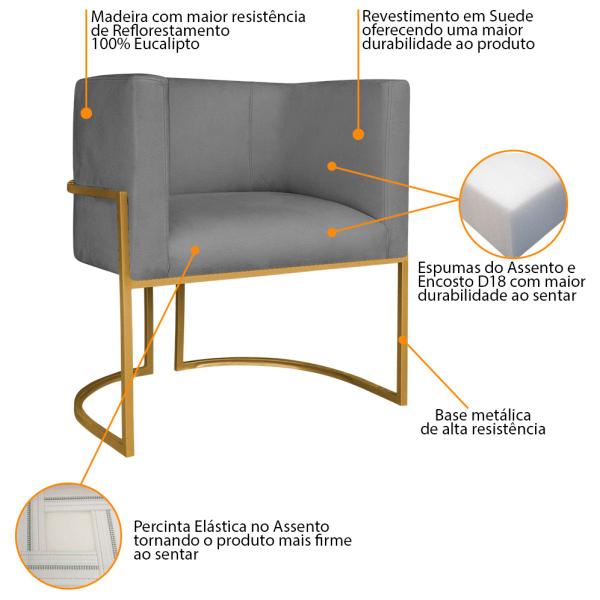 Imagem de Kit 02 Poltronas Decorativas Luna Base de Ferro Dourado Suede