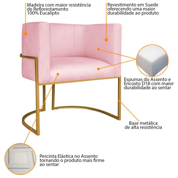 Imagem de Kit 02 Poltronas Decorativas Luna Base de Ferro Dourado Suede