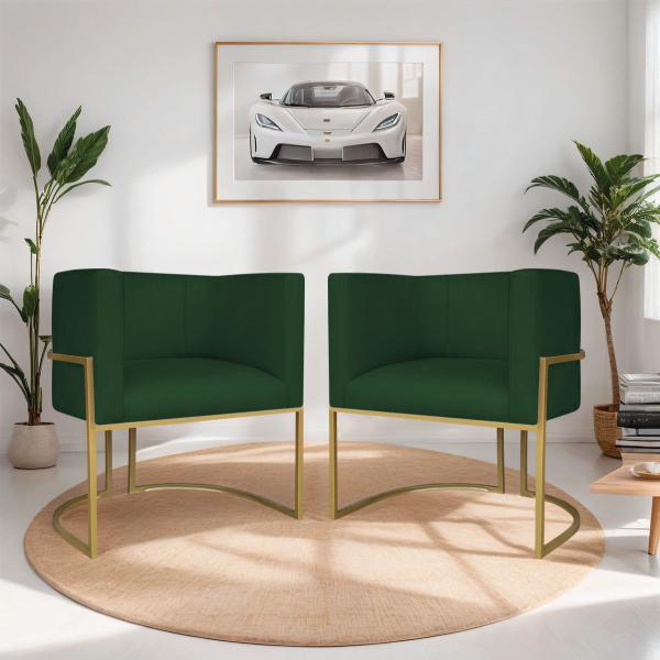 Imagem de Kit 02 Poltronas Decorativas Luna Base de Ferro Dourado Suede