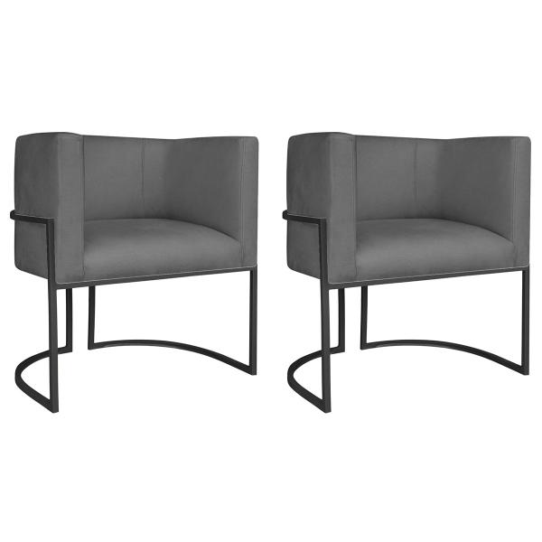 Imagem de Kit 02 Poltronas Decorativas Luna Base de Ferro Preto Linho