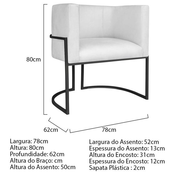 Imagem de Kit 02 Poltronas Decorativas Luna Base de Ferro Preto Sintético