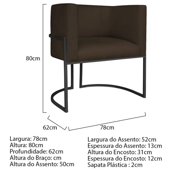 Imagem de Kit 02 Poltronas Decorativas Luna Base de Ferro Preto Sintético