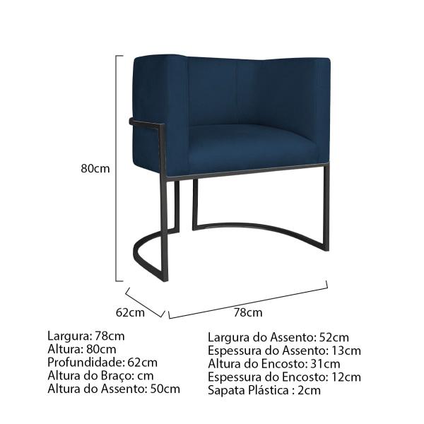 Imagem de Kit 02 Poltronas Decorativas Luna Base de Ferro Preto Suede