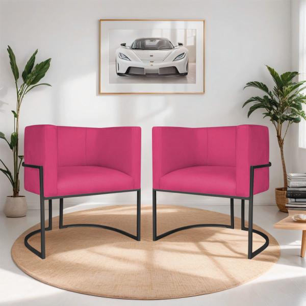 Kit 02 Poltronas Decorativas Luna Base de Ferro Preto Suede - Doce Sonho Móveis Imagem de Kit 02 Poltronas Decorativas Luna Base de Ferro Preto Suede