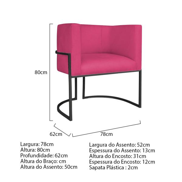 Kit 02 Poltronas Decorativas Luna Base de Ferro Preto Suede - Doce Sonho Móveis Imagem de Kit 02 Poltronas Decorativas Luna Base de Ferro Preto Suede
