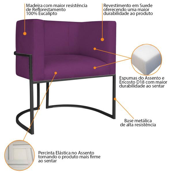 Imagem de Kit 02 Poltronas Decorativas Luna Base de Ferro Preto Suede