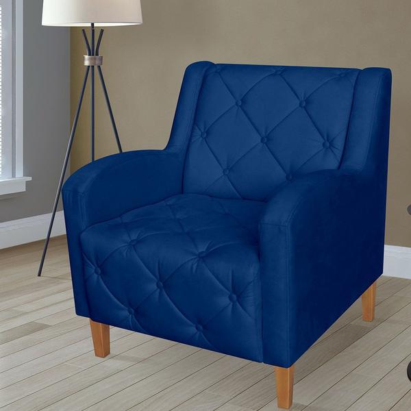 Imagem de Kit 02 Poltronas Decorativas Munique Pés Trapézio Suede Azul Marinho - DS Estofados