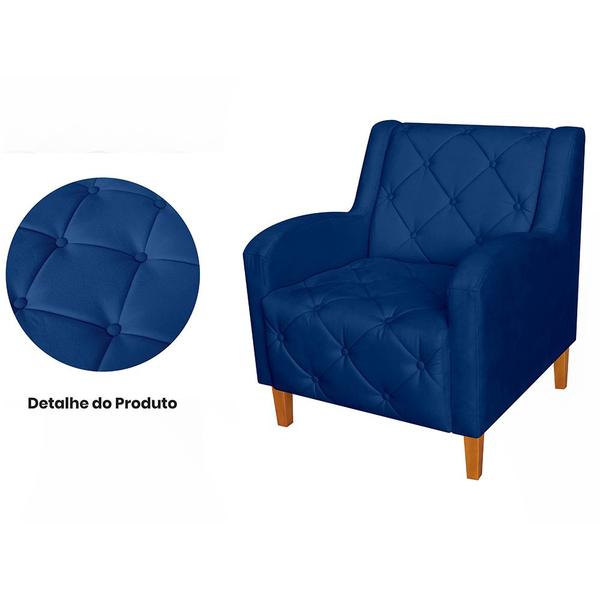 Imagem de Kit 02 Poltronas Decorativas Munique Pés Trapézio Suede Azul Marinho - DS Estofados