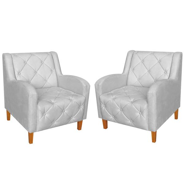 Imagem de Kit 02 Poltronas Decorativas Munique Pés Trapézio Suede Branco - DS Estofados