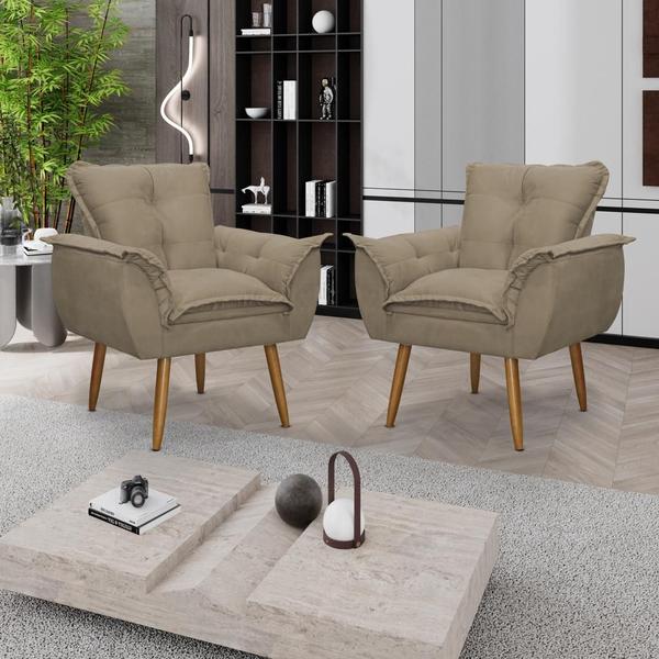 Imagem de Kit 02 Poltronas Decorativas Opala Lux Sala Recepeção Capuccino - Visan Estofados