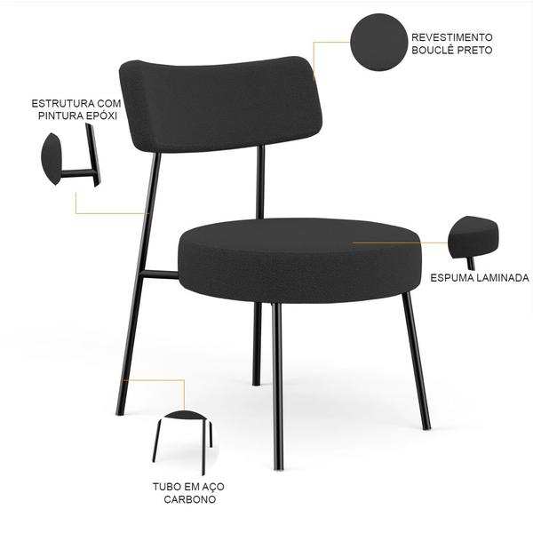 Imagem de Kit 02 Poltronas Decorativas Para Sala De Estar Base Fixa Londres L02 Bouclê Preto - Lyam