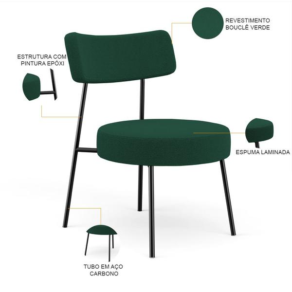 Imagem de Kit 02 Poltronas Decorativas Para Sala De Estar Base Fixa Londres L02 Bouclê Verde - Lyam