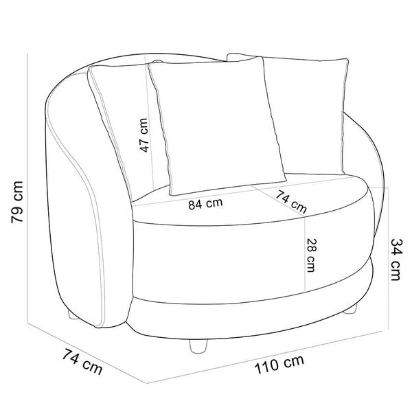 Imagem de Kit 02 Poltronas Decorativas Para Sala de Estar Base Fixa Pés Madeira Witta M03 material sintético Preto - Lyam Decor