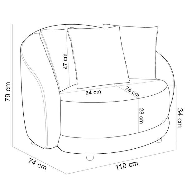 Imagem de Kit 02 Poltronas Decorativas Para Sala de Estar Base Fixa Pés Madeira Witta M03 Veludo Cinza - Lyam Decor