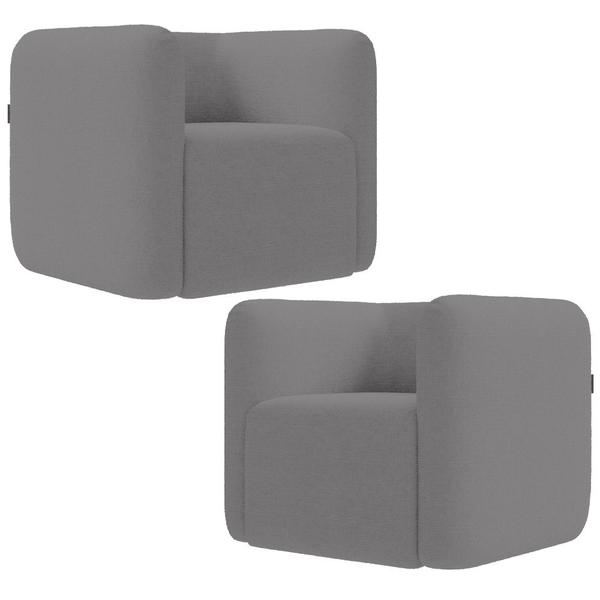 Imagem de Kit 02 Poltronas Decorativas Para Sala de Estar Fixa Living Peônia K01 Bouclê Cinza - Lyam Decor