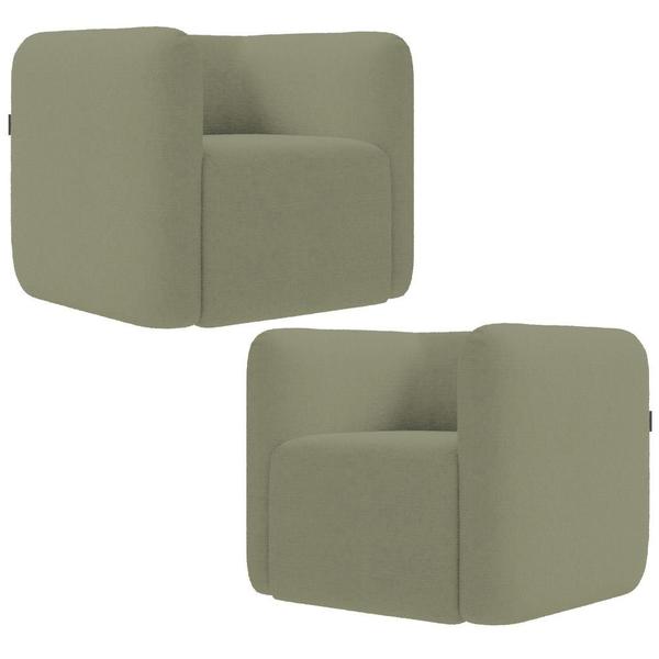 Imagem de Kit 02 Poltronas Decorativas Para Sala de Estar Fixa Living Peônia K01 Bouclê Verde - Lyam Decor