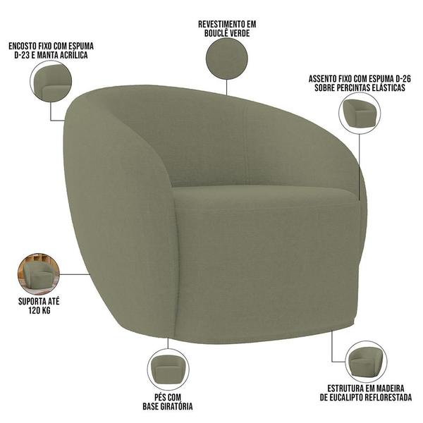 Imagem de Kit 02 Poltronas Decorativas Para Sala de Estar Living Gliese K01 Bouclê Verde - Lyam Decor