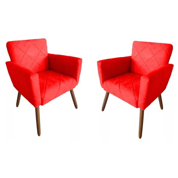 Imagem de Kit 02 Poltronas Decorativas Pés Palito Nina Estilo Costura Vermelho - SA Móveis