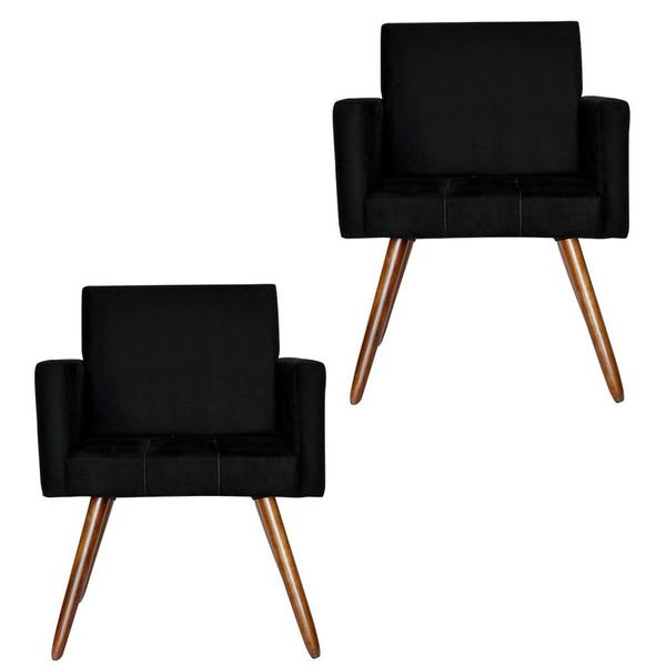 Imagem de Kit 02 Poltronas Decorativas Pés Palito Nina Matelasse Suede Preto - DS Estofados