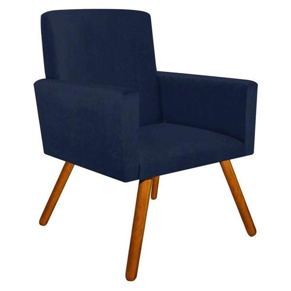 Imagem de Kit 02 Poltronas Decorativas Pés Palito Nina Suede Azul Marinho - SA Móveis