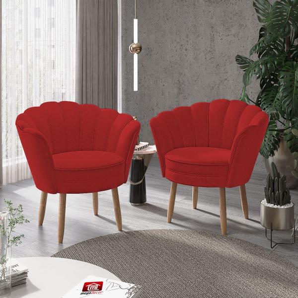 Imagem de Kit 02 Poltronas Decorativas Pétala Escritório Sala Veludo Vermelho - Visalar