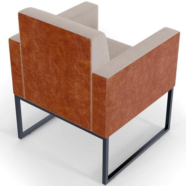 Imagem de Kit 02 Poltronas Decorativas Sala Base fixa Metal Helô L02 Linho Bege Material Sintético Camel - Lyam Decor