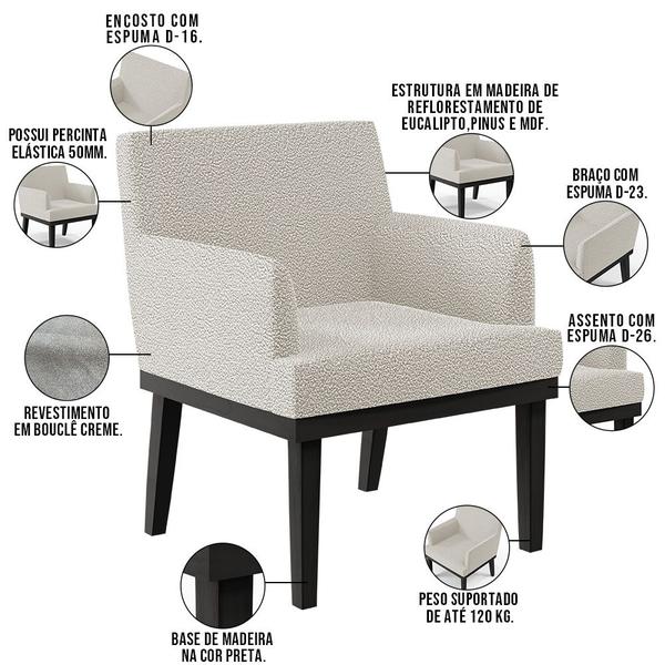 Imagem de Kit 02 Poltronas Decorativas Sala de Estar Base Preto Beatriz W01 Bouclê Creme - Lyam Decor