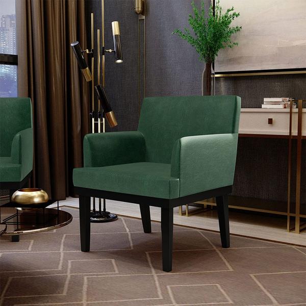 Imagem de Kit 02 Poltronas Decorativas Sala de Estar Base Preto Beatriz W01 Facto Verde Musgo - Lyam Decor