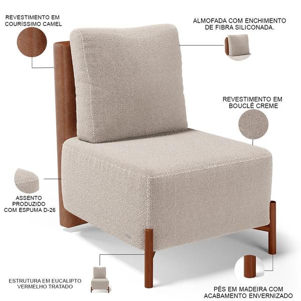 Imagem de Kit 02 Poltronas Decorativas Sala de Estar Living Hungria L02 material sintético Camel Bouclê Creme - Lyam