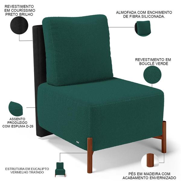 Imagem de Kit 02 Poltronas Decorativas Sala de Estar Living Hungria L02 material sintético Preto Bouclê Verde - Lyam