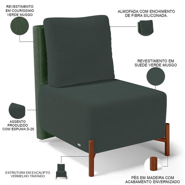 Imagem de Kit 02 Poltronas Decorativas Sala de Estar Living Pés Madeira Hungria L02 material sintético Verde Suede Verde Musgo - Lyam