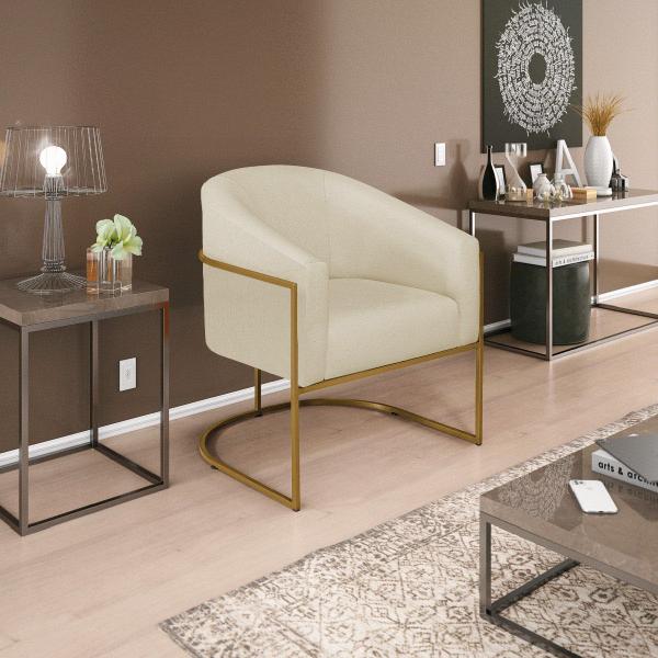 Imagem de Kit 02 Poltronas Decorativas Sala de Estar Recepção Luiza Base de Ferro Dourado Suede - ADJ Decor