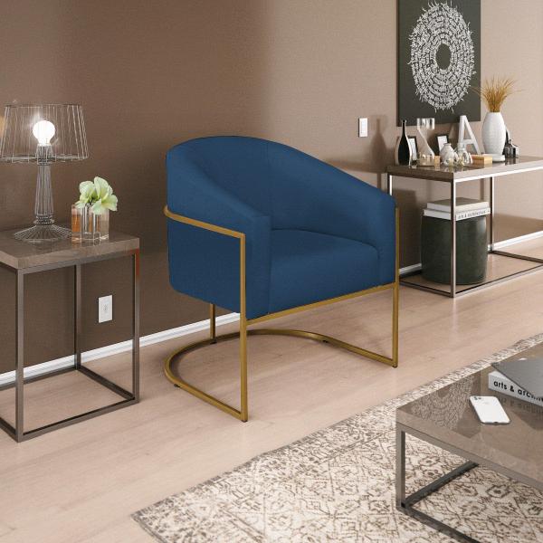 Imagem de Kit 02 Poltronas Decorativas Sala de Estar Recepção Luiza Base de Ferro Dourado Suede - ADJ Decor